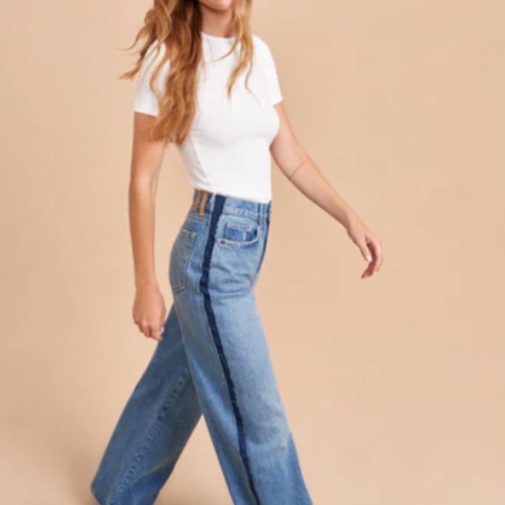 La Ligne Two-Tone Wide-Leg Jeans in Light and Dark Blue - Picture 5 of 10